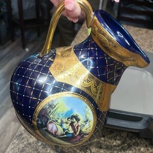 Fenton Blue and Gold Decorative Pitcher